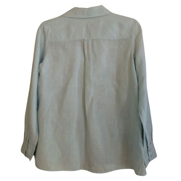 Talbots Irish Linen Button-Up Shirt Womens Sz 8 Pastel Blue Long Sleeve Classic - Picture 7 of 14